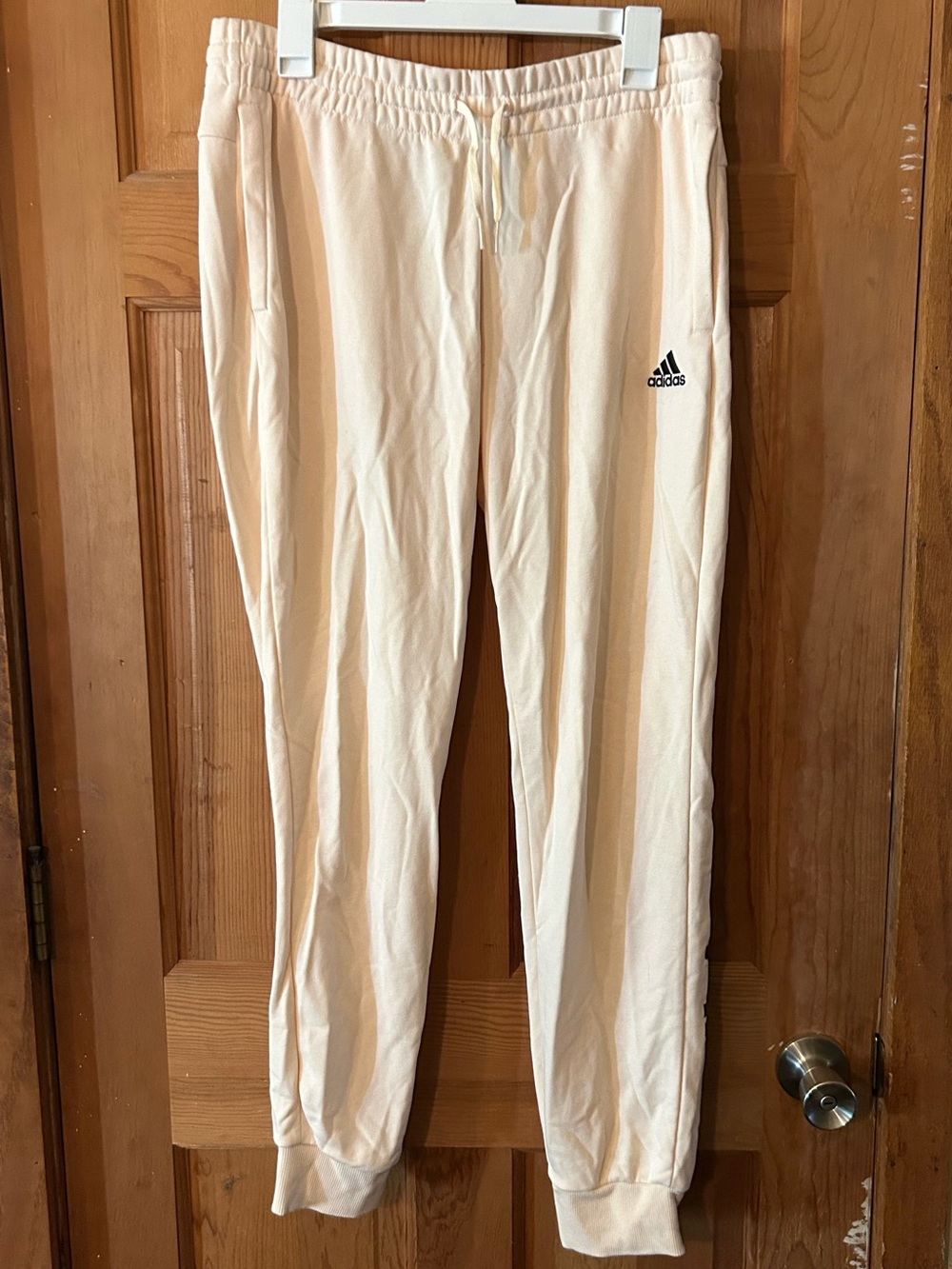adidas Cream Drawstring Joggers with Black Logo